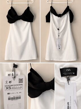 ZARA White & Black Bow Mini Dress XS – New With Tags